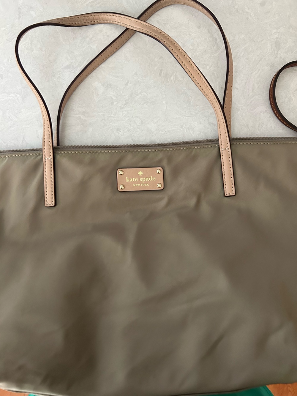 kate spade taupe nylon tote with leather trim